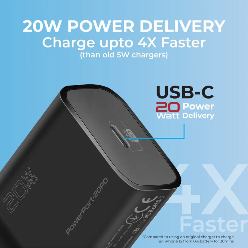 Promate Powerport-20PD 20W Power Delivery USB-C Wall Charger EU (Black)