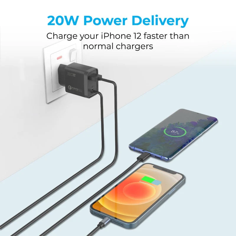 Promate ICHARGE-PDQC3 Ultra-Fast Charger 20W Power Delivery & QC 3.0 EU (Black, White)