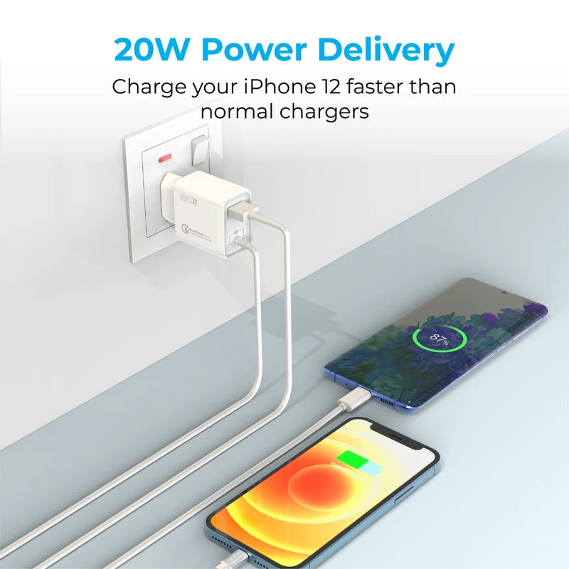 Promate ICHARGE-PDQC3 Ultra-Fast Charger 20W Power Delivery & QC 3.0 EU (Black, White)