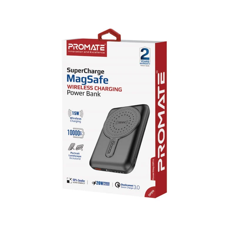 Promate Powermag-10Pro 10000MAH Super Charge Magsafe 15W Wireless Charging Power Bank (Black, Blue)