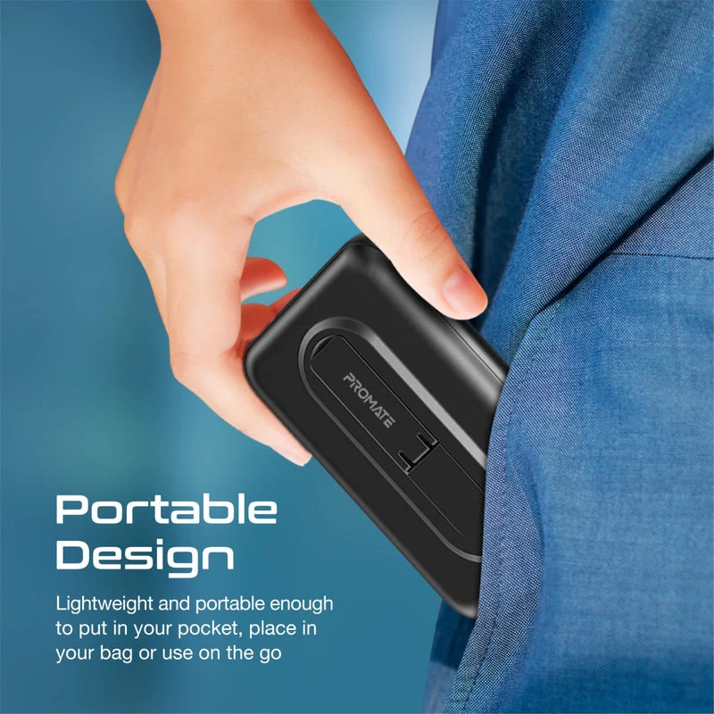 Promate Powermag-10Pro 10000MAH Super Charge Magsafe 15W Wireless Charging Power Bank (Black, Blue)