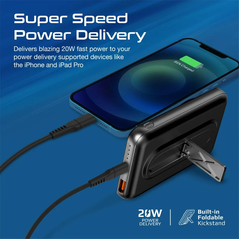 Promate Powermag-10Pro 10000MAH Super Charge Magsafe 15W Wireless Charging Power Bank (Black, Blue)