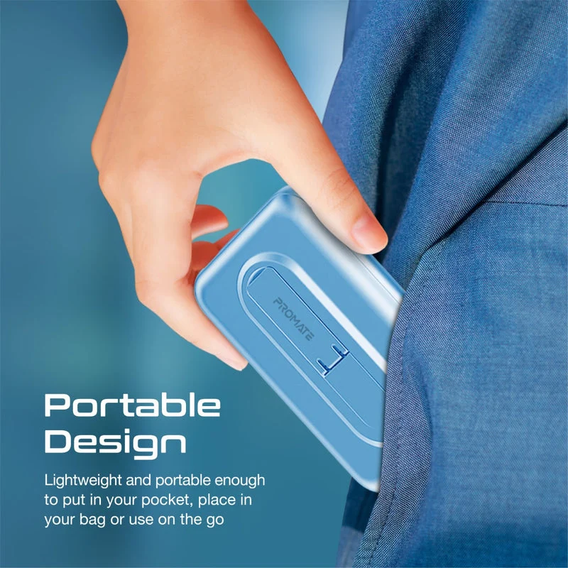 Promate Powermag-10Pro 10000MAH Super Charge Magsafe 15W Wireless Charging Power Bank (Black, Blue)