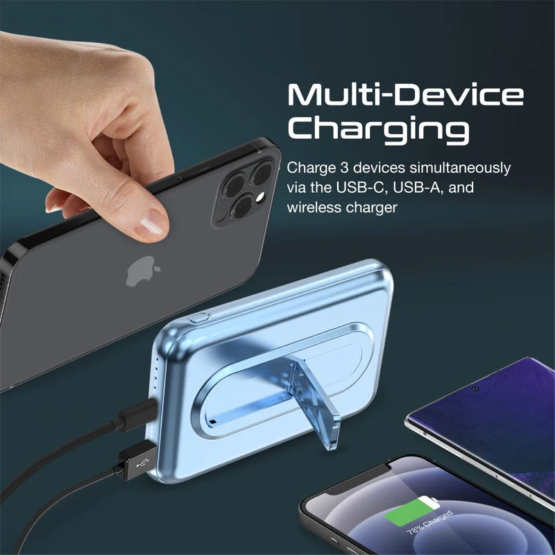 Promate Powermag-10Pro 10000MAH Super Charge Magsafe 15W Wireless Charging Power Bank (Black, Blue)