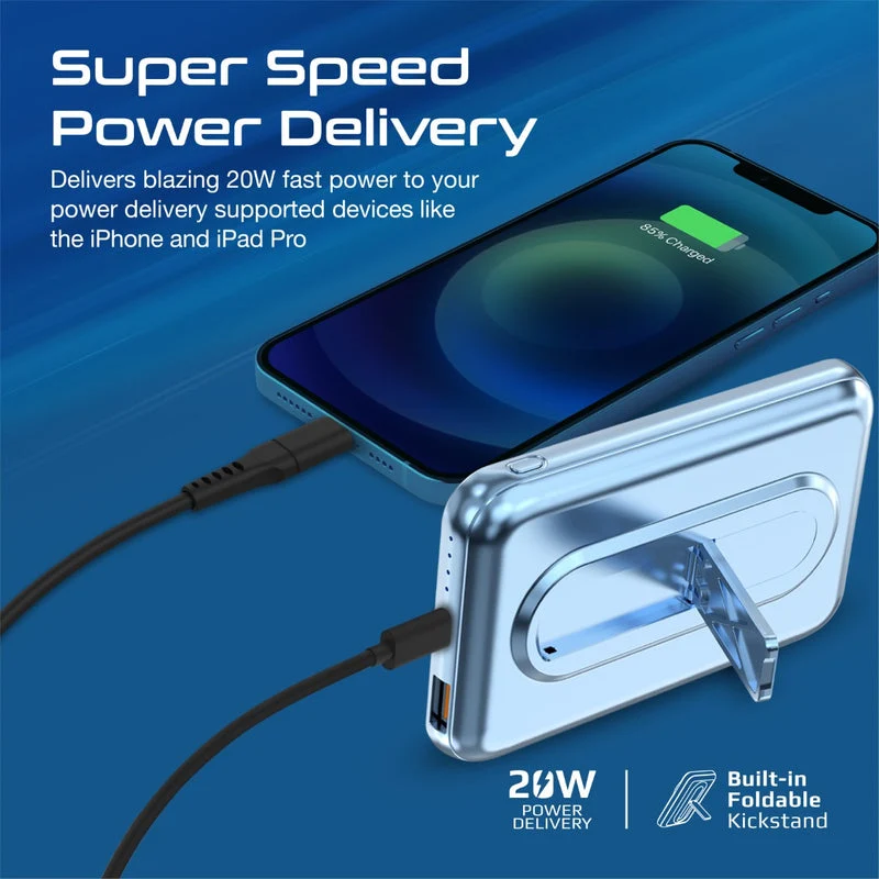Promate Powermag-10Pro 10000MAH Super Charge Magsafe 15W Wireless Charging Power Bank (Black, Blue)