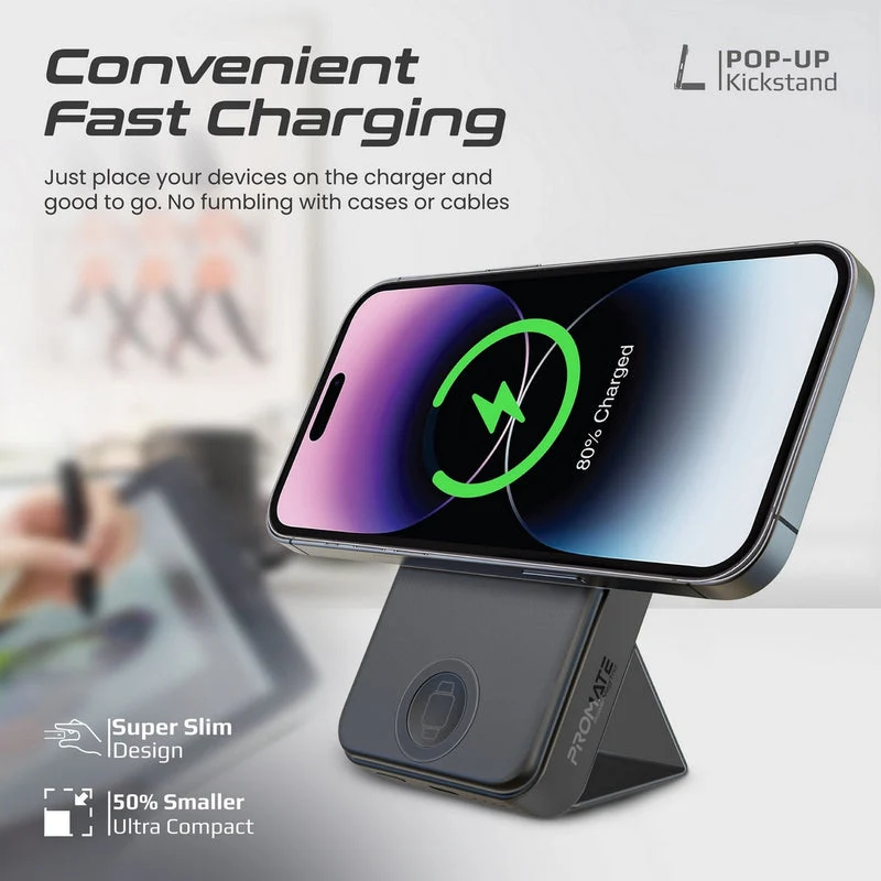 Promate Powermag-Trio 10000MAH Supercharge Magsafe Compatible And Apple Watch Wireless Charging Power Bank (Black, White)