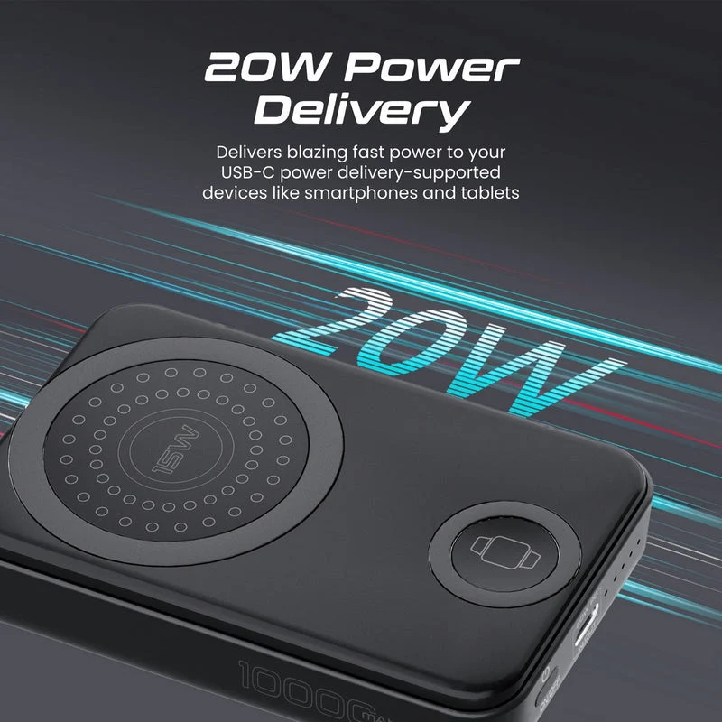 Promate Powermag-Trio 10000MAH Supercharge Magsafe Compatible And Apple Watch Wireless Charging Power Bank (Black, White)