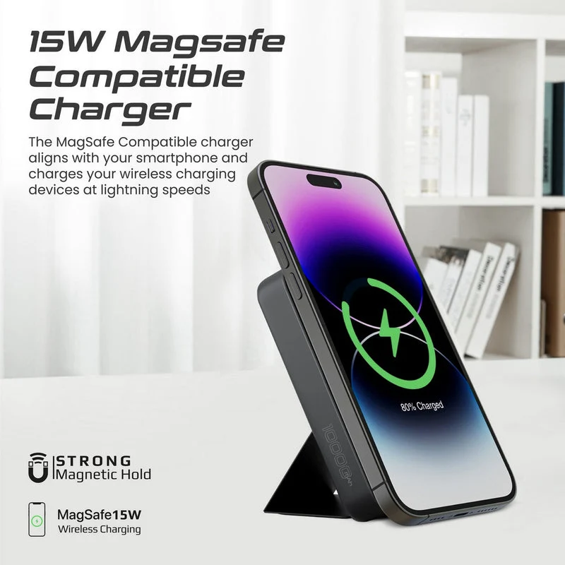 Promate Powermag-Trio 10000MAH Supercharge Magsafe Compatible And Apple Watch Wireless Charging Power Bank (Black, White)
