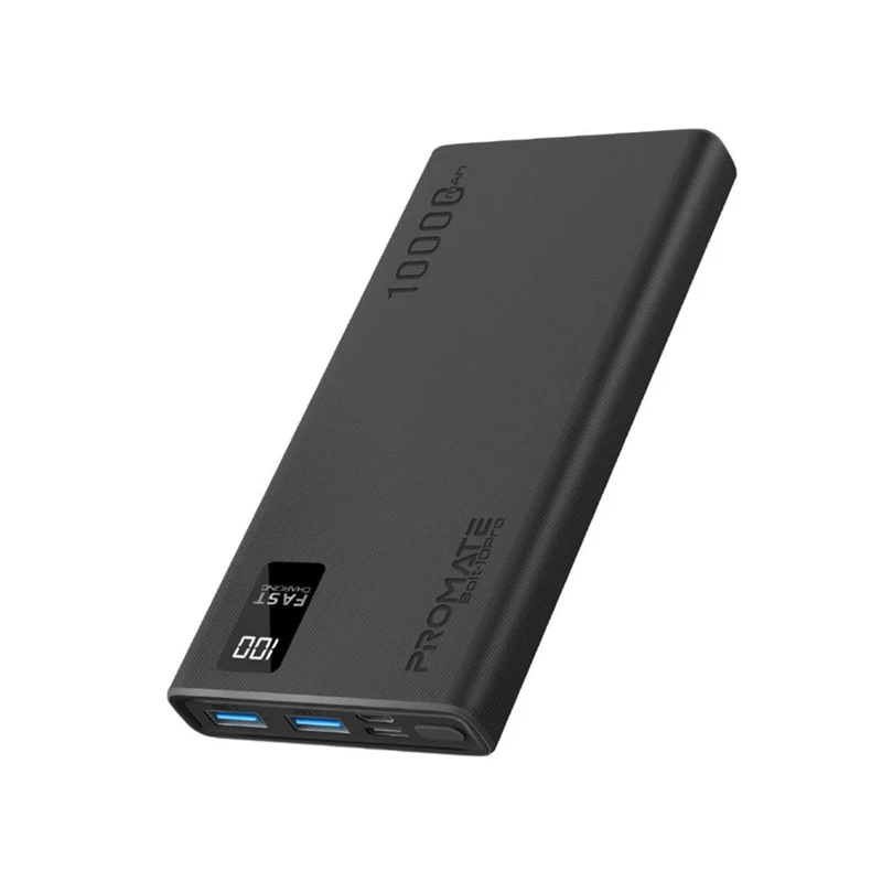 Promate Dual USB-A USB-C Output Smart Super Charging Super Slim Power Bank Black (10000MAH, 20000MAH)