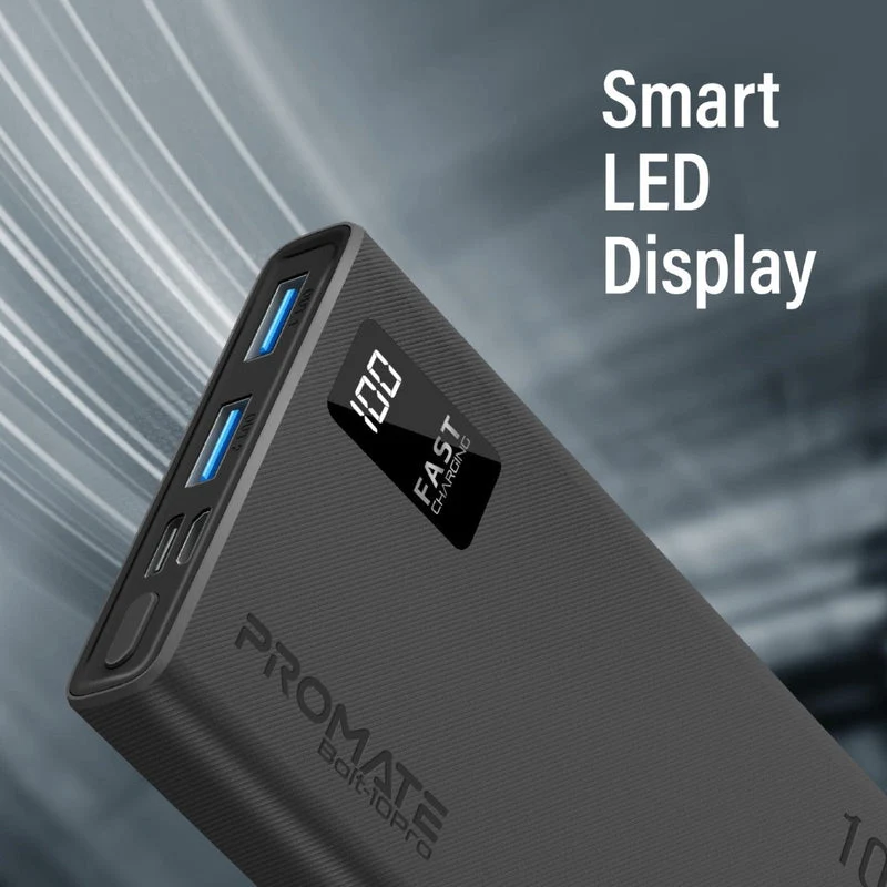 Promate Dual USB-A USB-C Output Smart Super Charging Super Slim Power Bank Black (10000MAH, 20000MAH)
