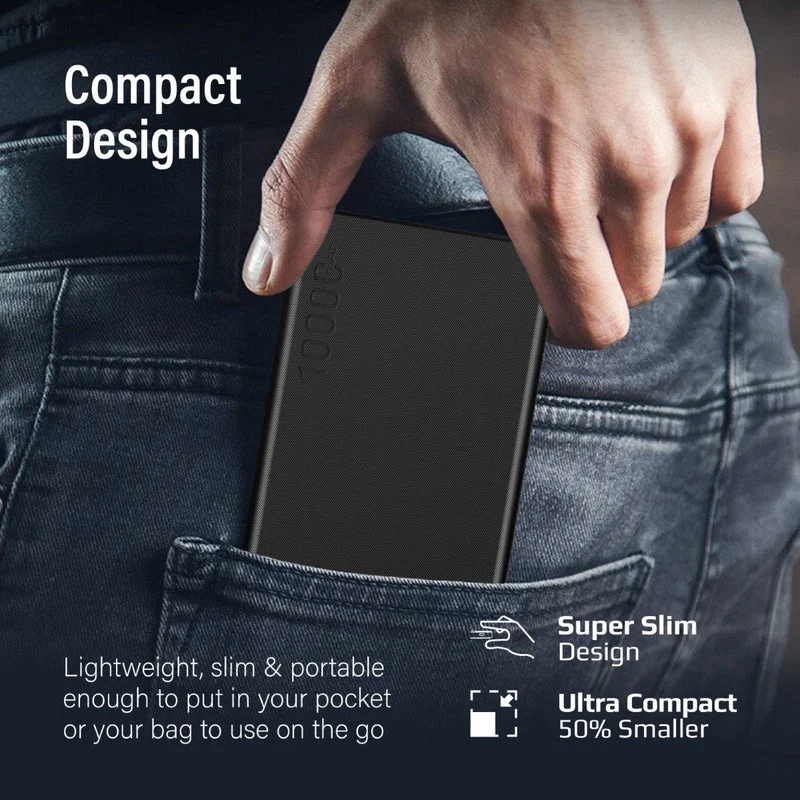 Promate Dual USB-A USB-C Output Smart Super Charging Super Slim Power Bank Black (10000MAH, 20000MAH)