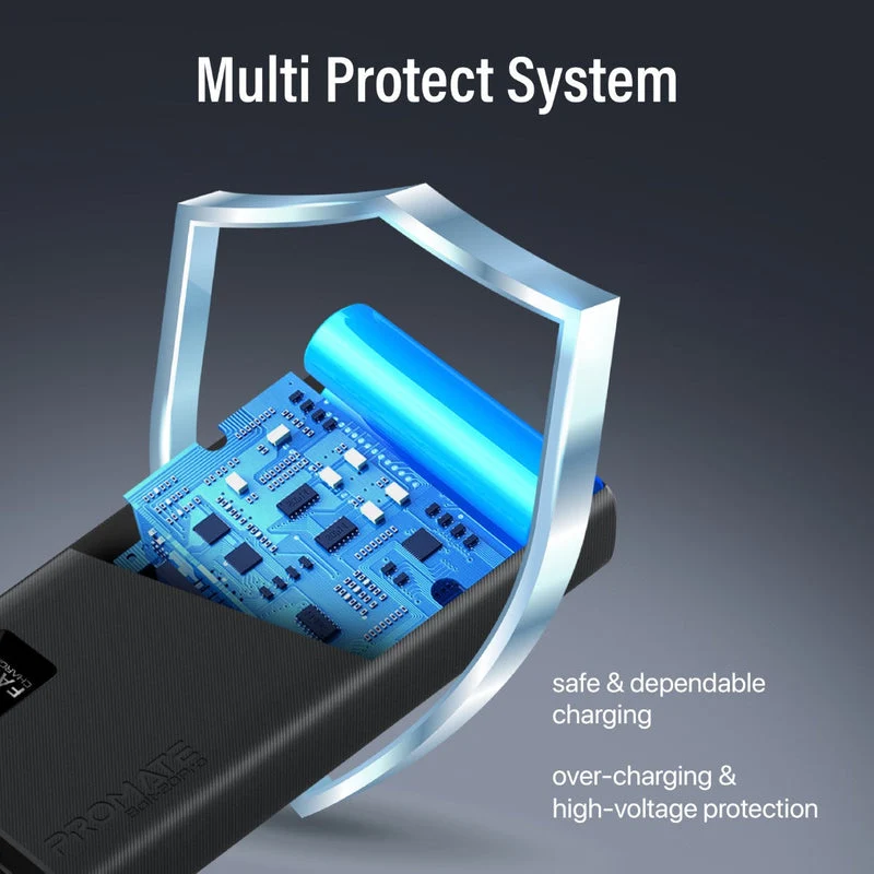 Promate Dual USB-A USB-C Output Smart Super Charging Super Slim Power Bank Black (10000MAH, 20000MAH)