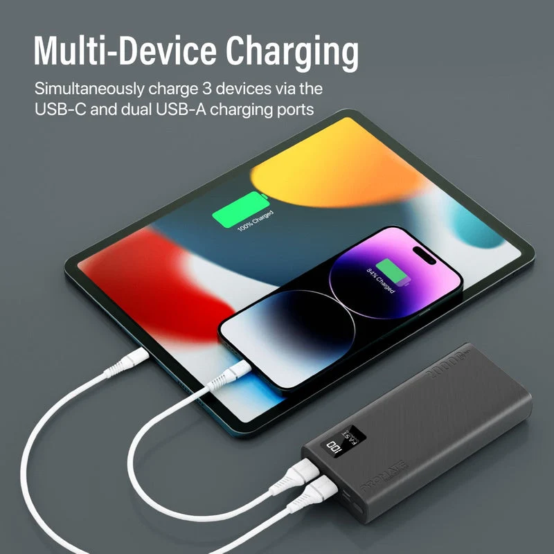 Promate Dual USB-A USB-C Output Smart Super Charging Super Slim Power Bank Black (10000MAH, 20000MAH)