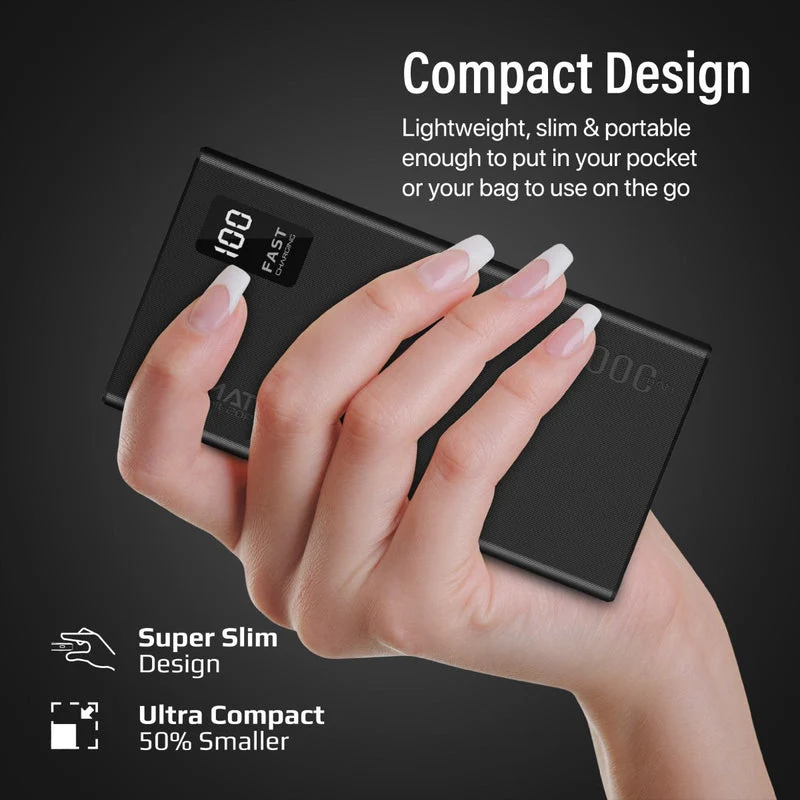 Promate Dual USB-A USB-C Output Smart Super Charging Super Slim Power Bank Black (10000MAH, 20000MAH)