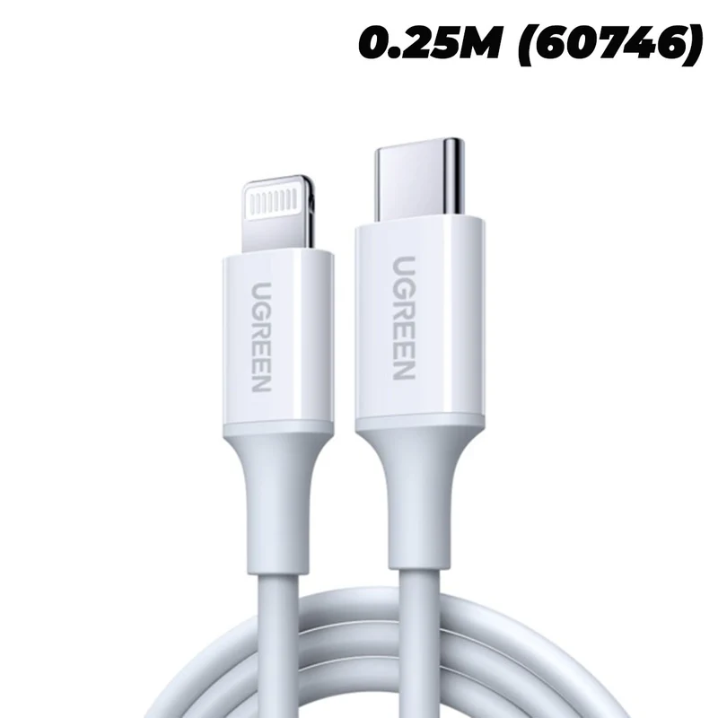 UGreen Lightning To Type-C 2.0 Male Cable (White) (US171) (0.25M, 0.5M, 2M)