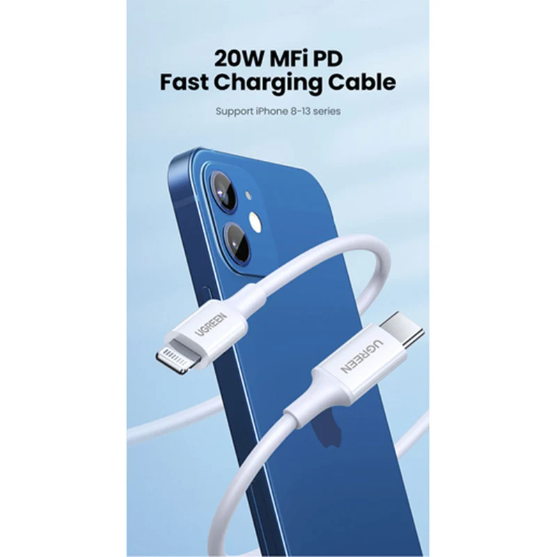 UGreen Lightning To Type-C 2.0 Male Cable (White) (US171) (0.25M, 0.5M, 2M)
