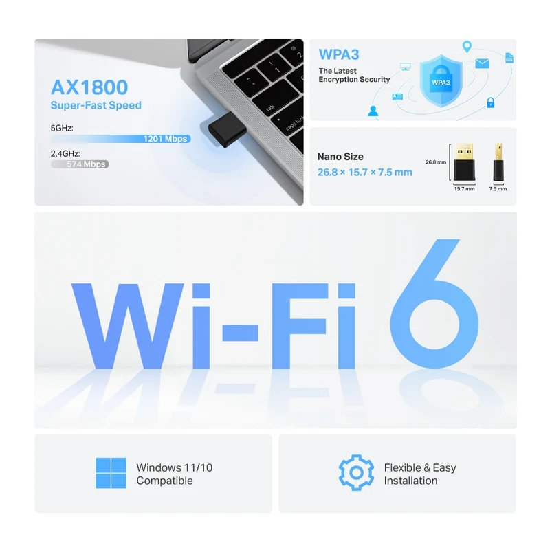 TP-Link Archer TX20U Nano AX1800 Nano Wi-Fi 6 Wireless USB Adapter