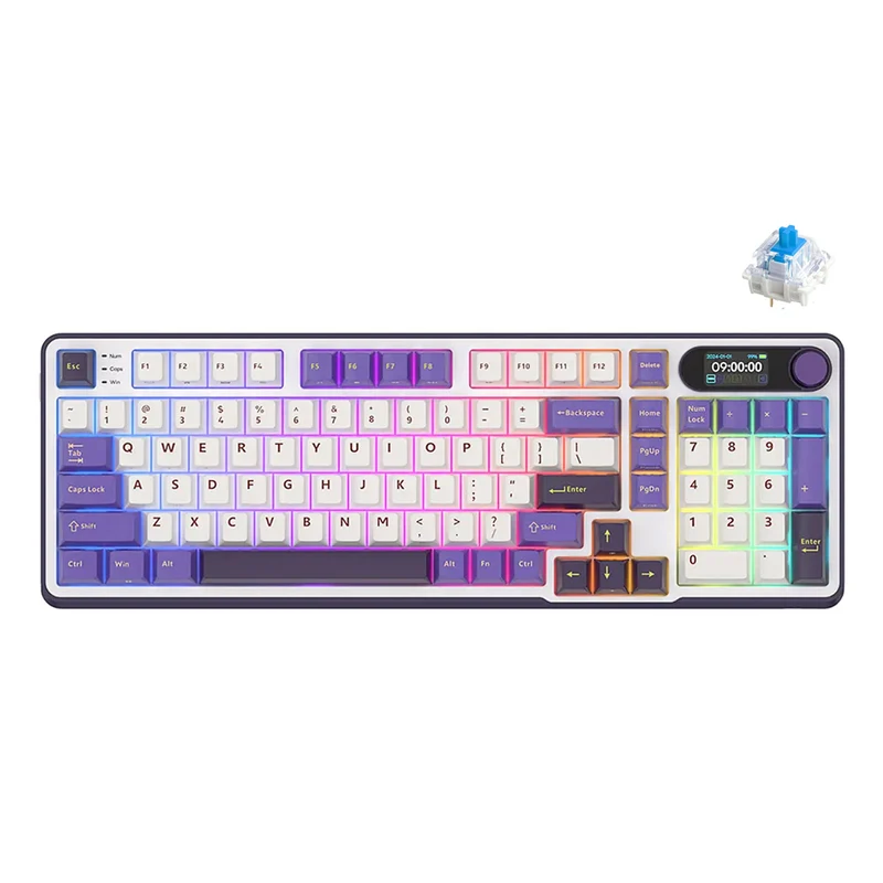 Royal Kludge RK-S98 Tri-Mode RGB 98 Keys Hot Swappable Mechanical Keyboard Blackberry Mousse (Chartreuse Switch, Blue Switch, Beige Switch)