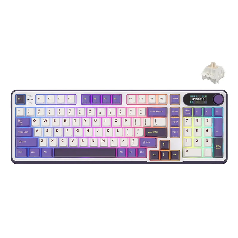 Royal Kludge RK-S98 Tri-Mode RGB 98 Keys Hot Swappable Mechanical Keyboard Blackberry Mousse (Chartreuse Switch, Blue Switch, Beige Switch)