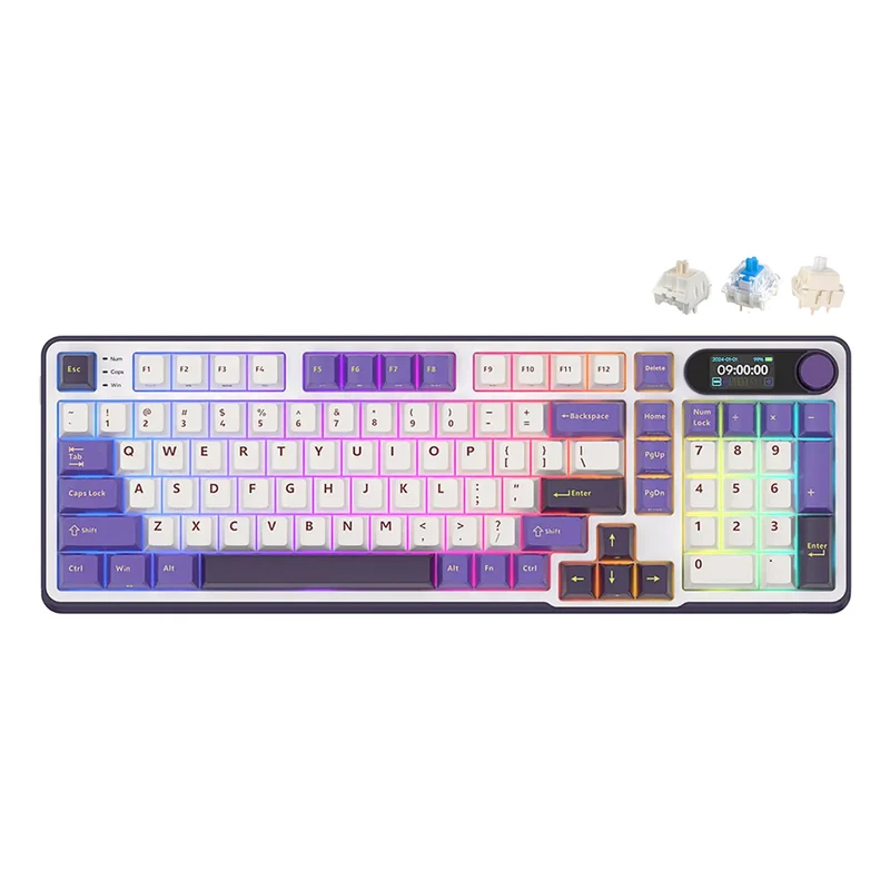 Royal Kludge RK-S98 Tri-Mode RGB 98 Keys Hot Swappable Mechanical Keyboard Blackberry Mousse (Chartreuse Switch, Blue Switch, Beige Switch)