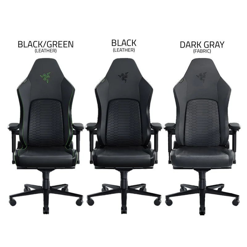 Razer Iskur V2 Gaming Chair With Built-In Lumbar Support (Leather - Black/Green, Leather - Black, Fabric - Dark Gray)