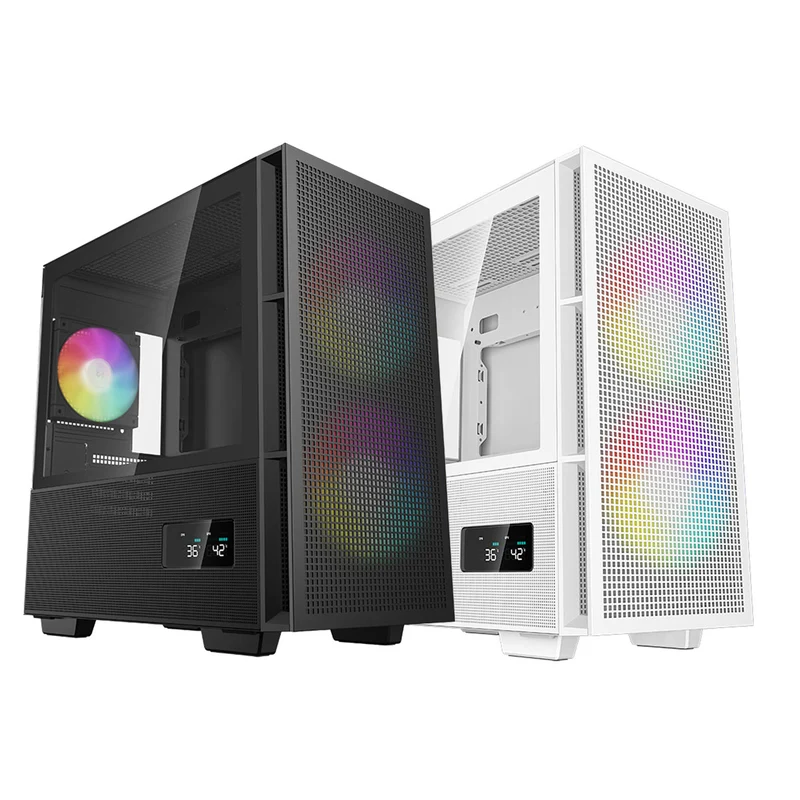 Deepcool CH360 Digital Micro Tower Mini-ITX/Micro ATX Case With Digital Display Screen With Tempered Glass Window (Black, White)