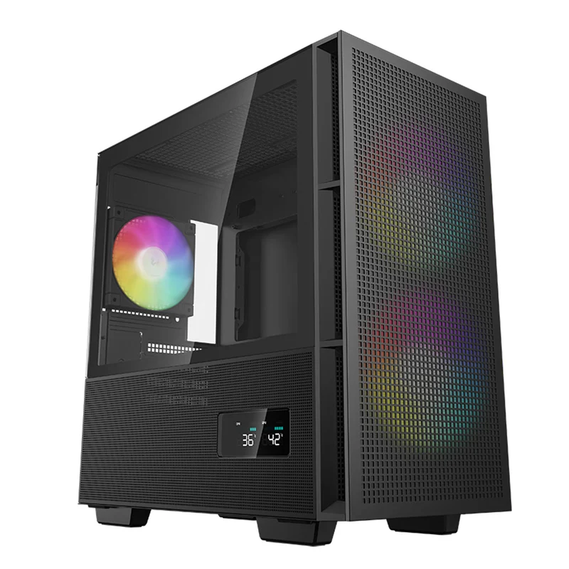 Deepcool CH360 Digital Micro Tower Mini-ITX/Micro ATX Case With Digital Display Screen With Tempered Glass Window (Black, White)