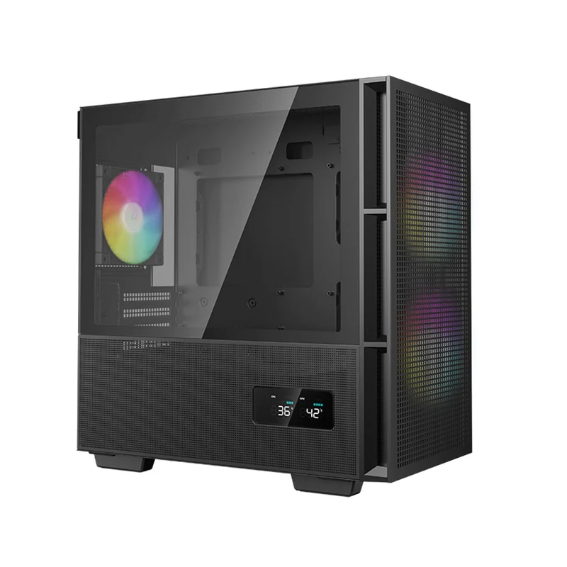 Deepcool CH360 Digital Micro Tower Mini-ITX/Micro ATX Case With Digital Display Screen With Tempered Glass Window (Black, White)