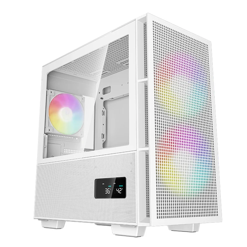 Deepcool CH360 Digital Micro Tower Mini-ITX/Micro ATX Case With Digital Display Screen With Tempered Glass Window (Black, White)