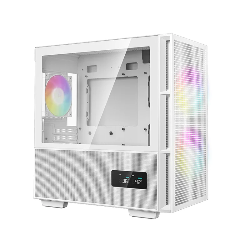 Deepcool CH360 Digital Micro Tower Mini-ITX/Micro ATX Case With Digital Display Screen With Tempered Glass Window (Black, White)