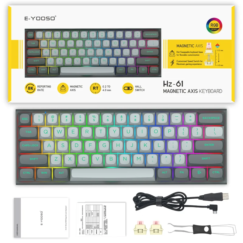 E-Yooso HZ-61 RGB 61-Keys Hot-Swappable Mechanical Keyboard Gray/ Black (Magnetic Switch)