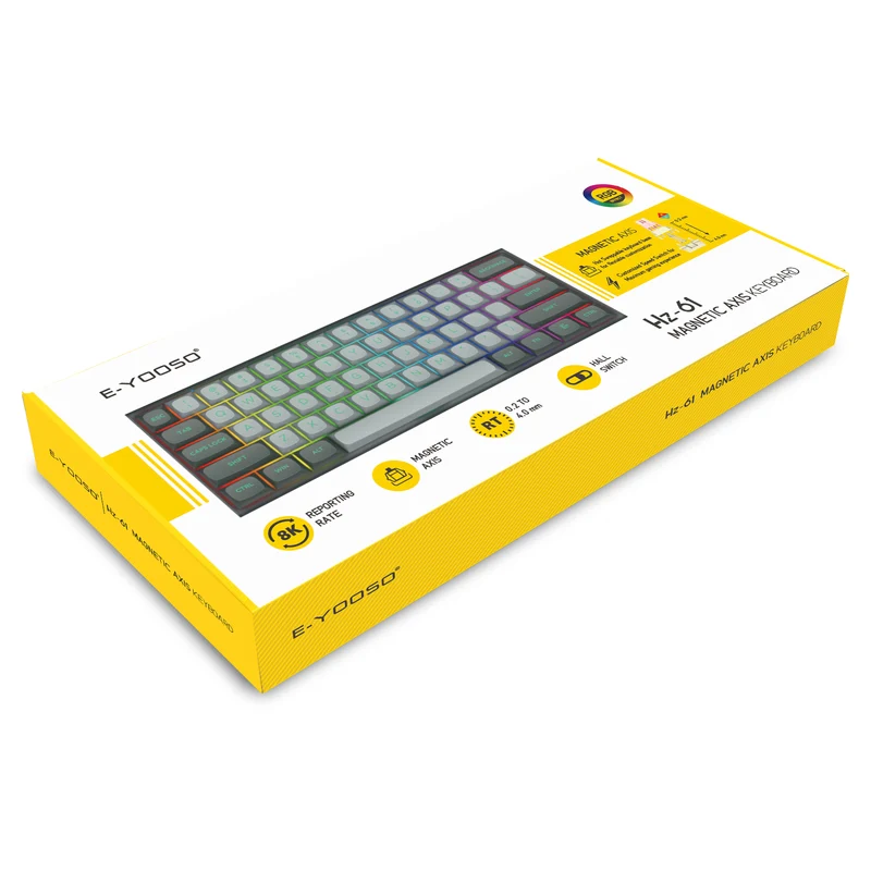 E-Yooso HZ-61 RGB 61-Keys Hot-Swappable Mechanical Keyboard Gray/ Black (Magnetic Switch)