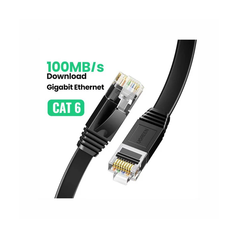 UGreen Cat6 UTP Flat Ethernet Pure Copper Cable (Black) (1M, 2M)