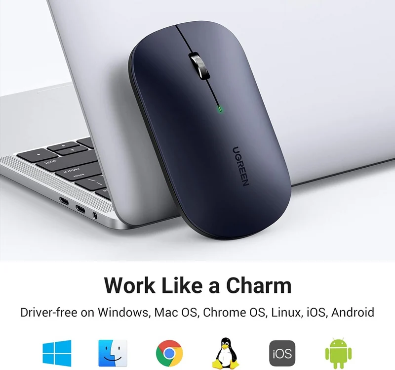 UGreen 2.4GHZ & BT Portable Wireless Mouse (Black, Grey)