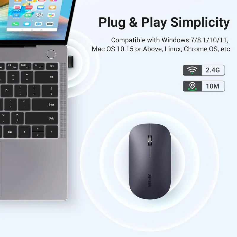 UGreen 2.4GHZ & BT Portable Wireless Mouse (Black, Grey)
