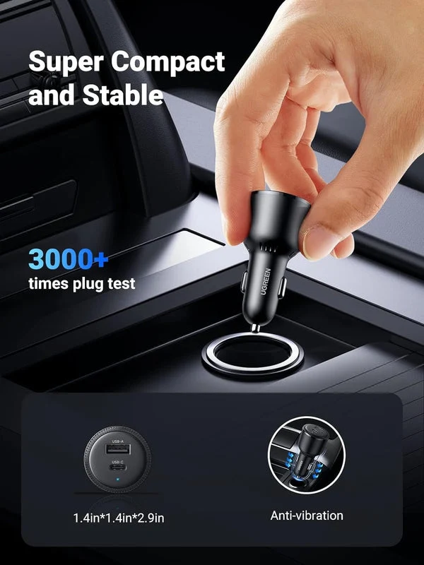 UGreen USB-C PD + USB-A 63W Fast Car Charger (Black) (CD239/90645)