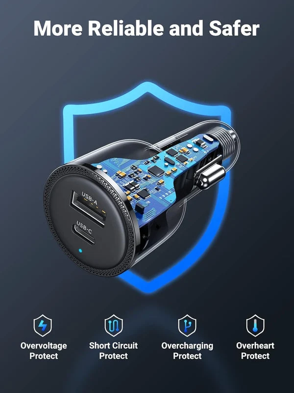 UGreen USB-C PD + USB-A 63W Fast Car Charger (Black) (CD239/90645)