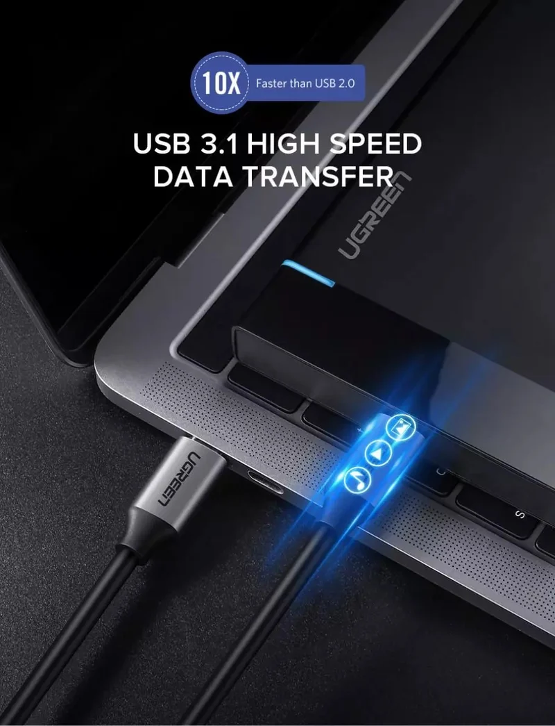 UGreen USB-C 3.1 Male To Male Gen1 3A Data Cable - 1.5M (Grey) (US161/50751)