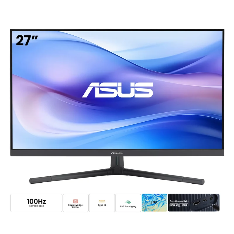 Asus VU279CFE-B 27" FHD (1920x1080) IPS 100Hz Adaptive-Sync USB Type-C Port w/ 15w Power Delivery Displaywidget Center Eye Care Gaming Monitor (Quiet Blue)