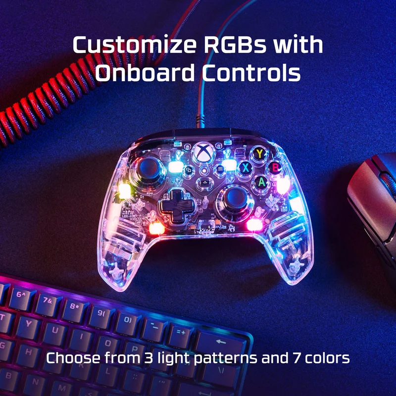 HyperX Clutch Gladiate RGB Wired Gaming Controller w/ Full Body RGB Lighting for Xbox (Clear)