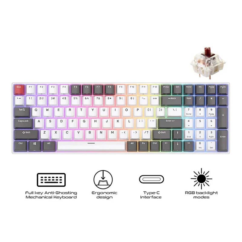 Royal Kludge RK100 Tri-Mode RGB 100 Keys Hot Swappable Mechanical Keyboard Grey/Red/White (Blue Switch, Red Switch)
