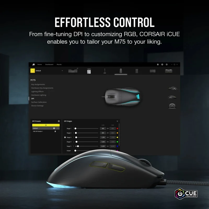 Corsair M75 Lightweight RGB Gaming Mouse (Black)