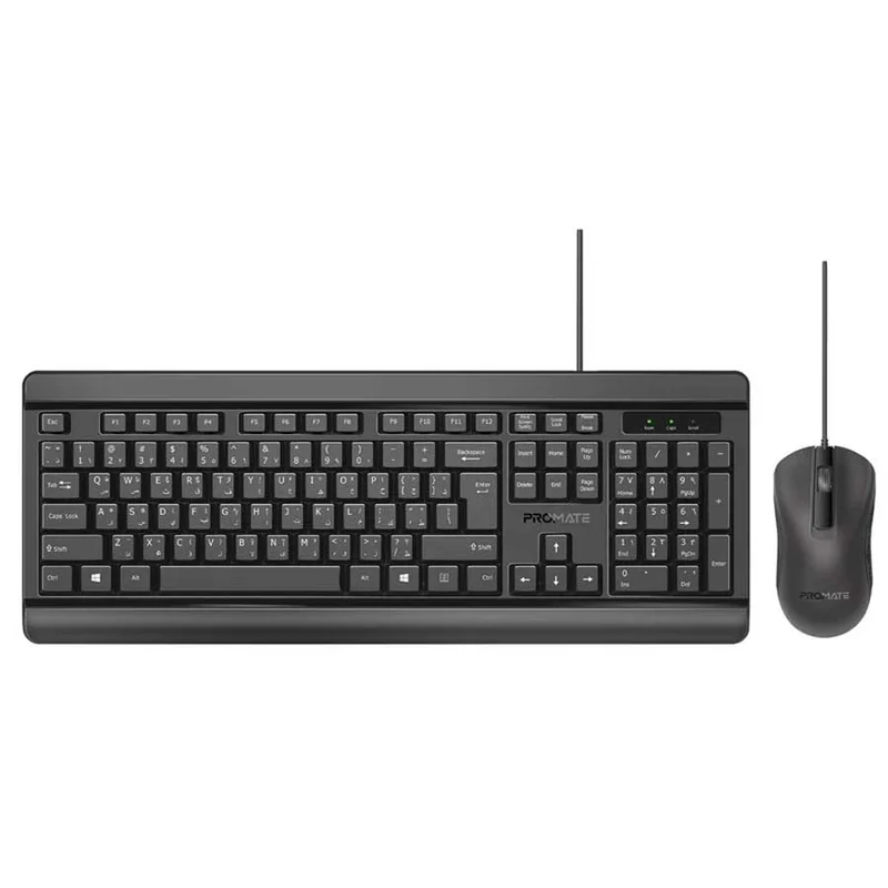 Promate Combo-CM6 Quiet Keys Wired Keyboard And 1200 DPI Mouse (Black)