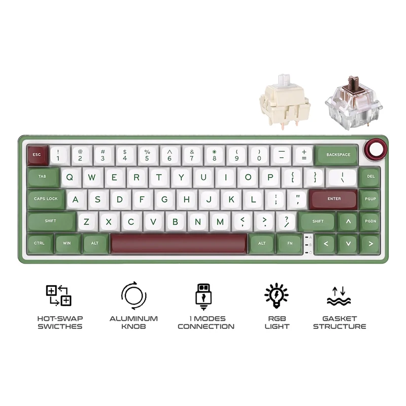 Royal Kludge R65 Single-Mode RGB 66-Keys Hot-Swappable Mechanical Keyboard Greensand (Chartreuse Switch, Brown Switch)
