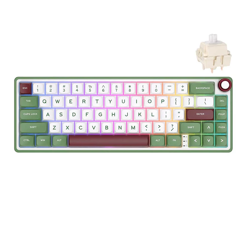 Royal Kludge R65 Single-Mode RGB 66-Keys Hot-Swappable Mechanical Keyboard Greensand (Chartreuse Switch, Brown Switch)