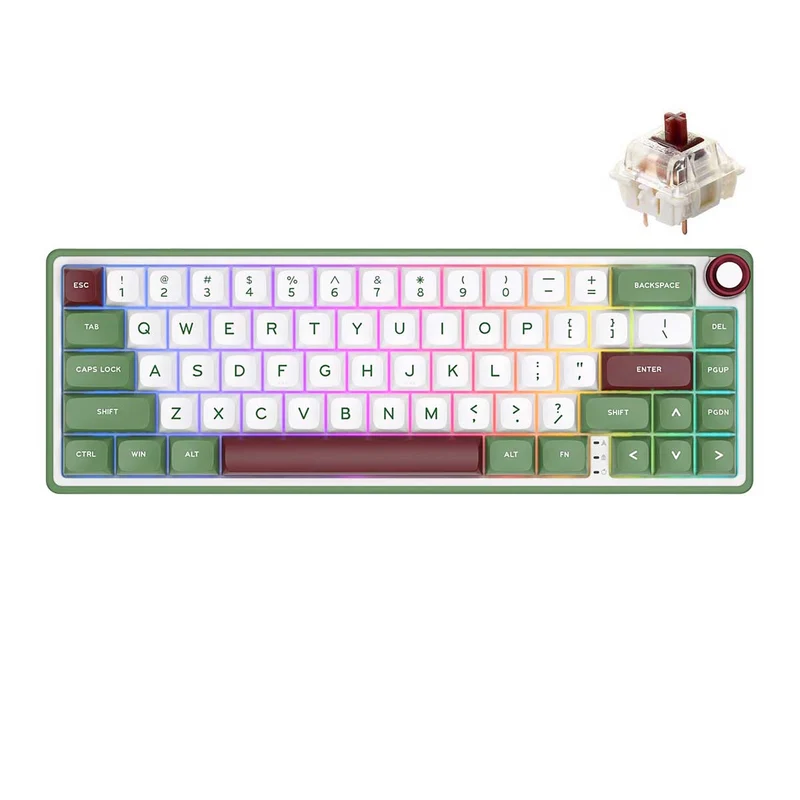Royal Kludge R65 Single-Mode RGB 66-Keys Hot-Swappable Mechanical Keyboard Greensand (Chartreuse Switch, Brown Switch)