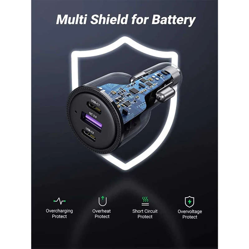 UGreen 3-Port 2XUSB-C PD+USB-A 69W Fast Car Charger (Black) (CD239/20467)