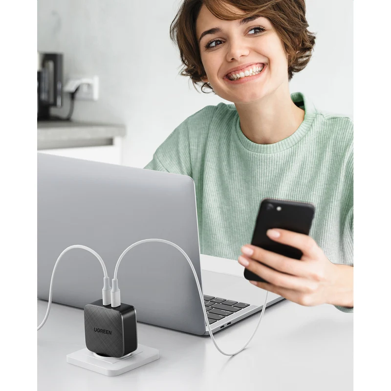 UGreen 2-Port (USB-C) 66W PD Fast Charger (Black) (CD218/70866)