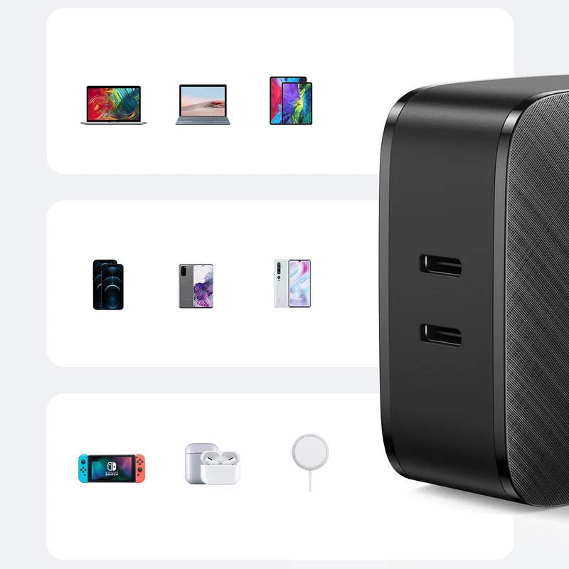 UGreen 2-Port (USB-C) 66W PD Fast Charger (Black) (CD218/70866)