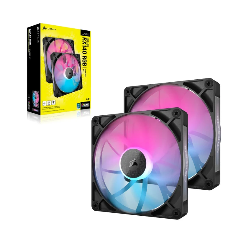 Corsair iCue Link RX140 RGB 140MM PWM Fan Twin Starter Kit (Black, White)